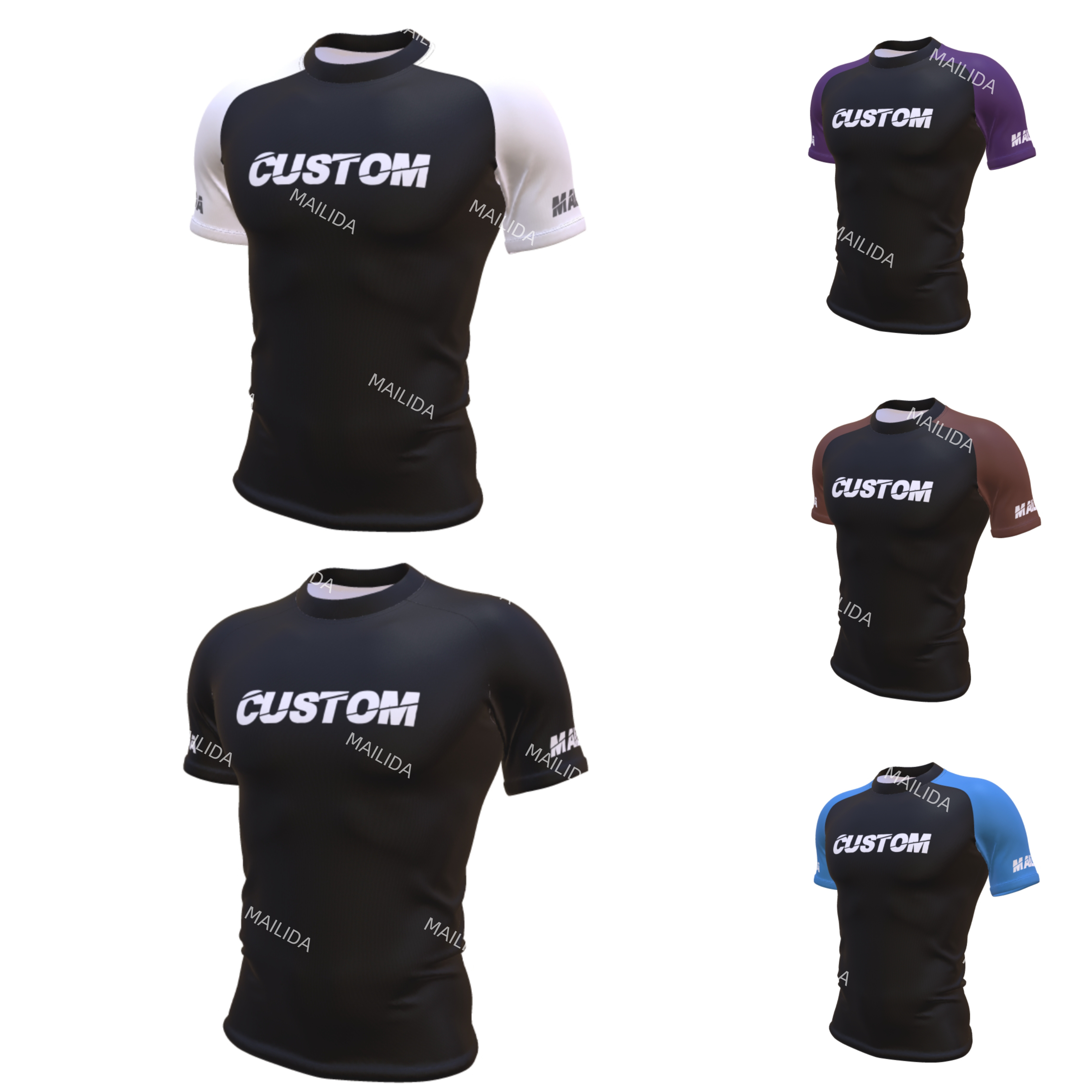 Dropshipping Free Mock up Custom Summer UPF50+ Youth&Adult Blank Short Sleeve Polyester Level Rash Guard Bjj No Gi Rashguard