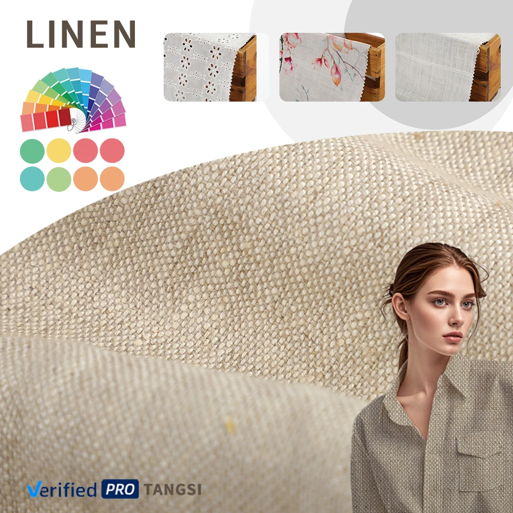 Top Selling 100% Linen Woven Fabric High Quality Heavyweight Pure Color Thick Comfortable Clothes Plain Style Garment Material linen fabric