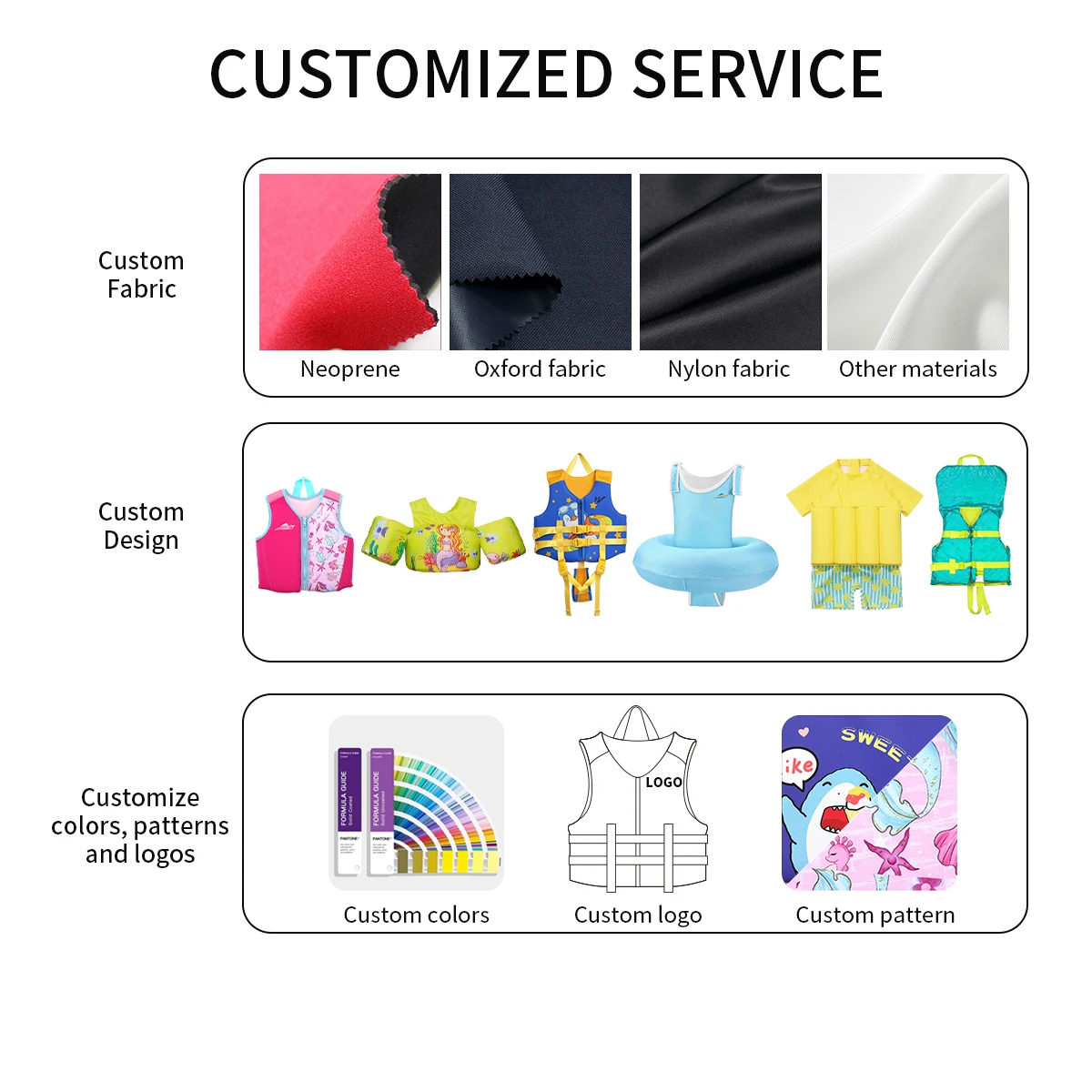 Custom Logo Kids Neoprene Swim Vest Floats Jacket Adjustable EPE Foam Life Jacket for Children Babies Waterfun Floating Gear