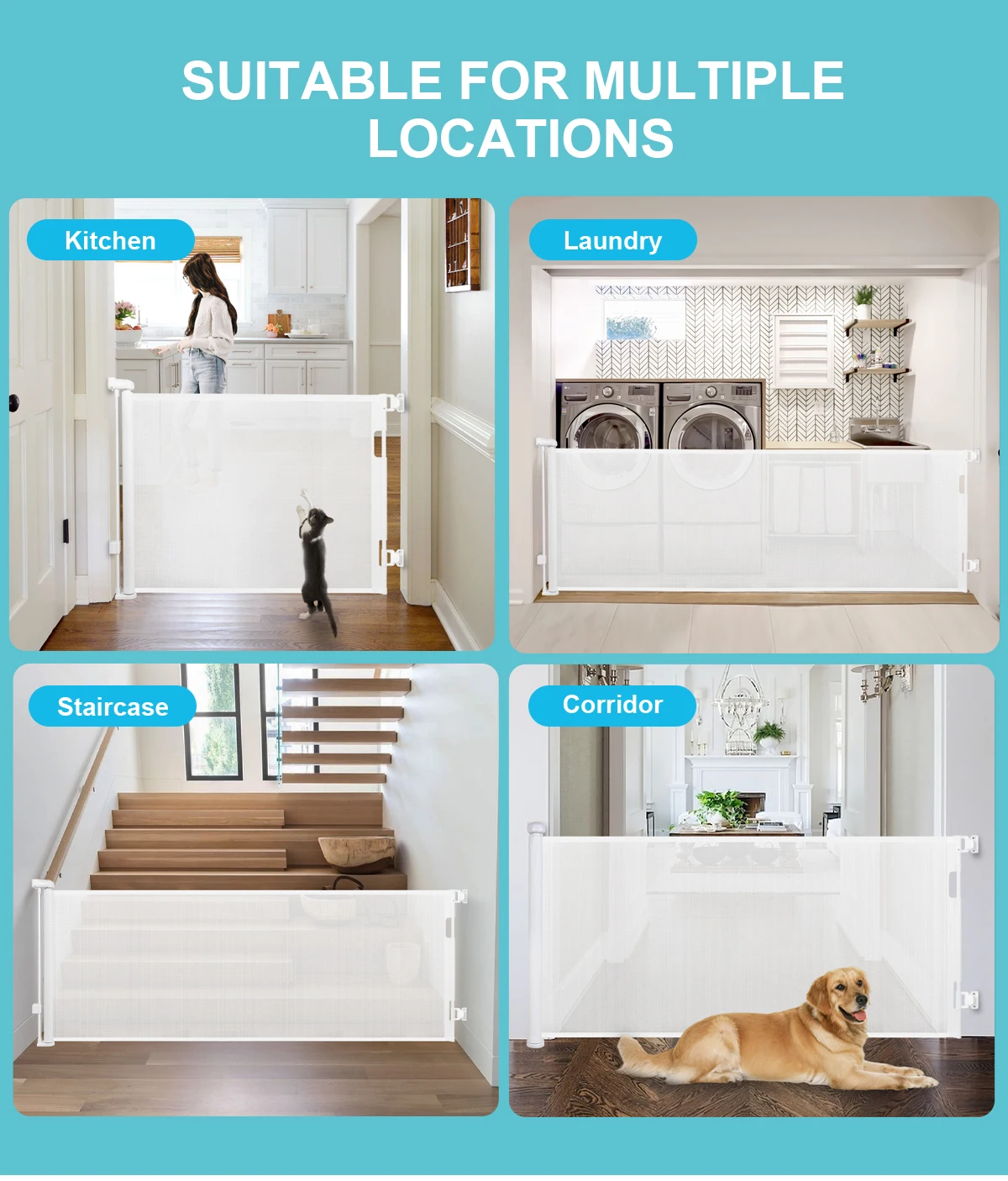 Pet Retractable Barrier Mesh Gate Child Safety Retractable Gate Baby