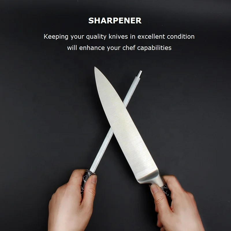 
Удивительные товары 2021 хорошее качество блестящие черные королевские 8 шт. ножи шеф-повара из нержавеющей стали набор кухонных ножей с акриловой подставкой 