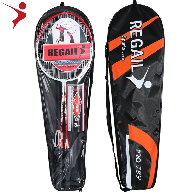 Regail Badminton Rackets 2 Racket and 3 Pc Badminton Shuttlecoke in Tube Steel of Raquette De Badminton