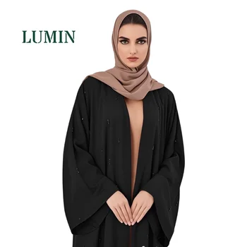 Lumin Latest Ramadan EID Dubai Abaya Luxury EID Islamic Premium Muslim Women Dress Handmade Beaded Kimono Black Abaya Dress