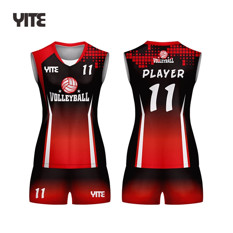 Latest Custom Black And Red Volleyball Uniform Design Team Mens Wear ...