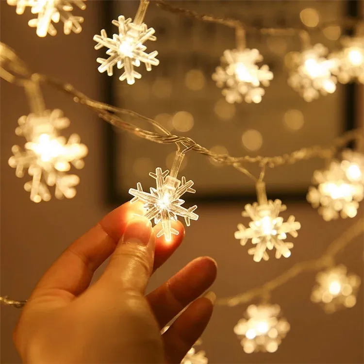 Battery Operated Fairy Led Snowflake String Light for Christmas Tree Wedding Home Indoor Decoration Navidad for Kids Gifts
