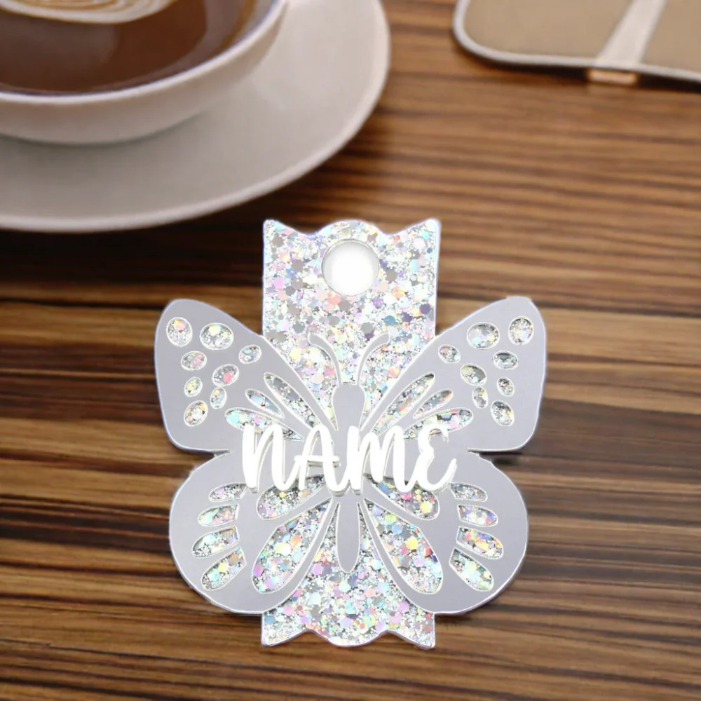 YYXCH1548 High Quality Acrylic Laser Cut Tumbling Cup White Mirror Butterfly Nameplate Plate for Christmas Tree Ornaments details