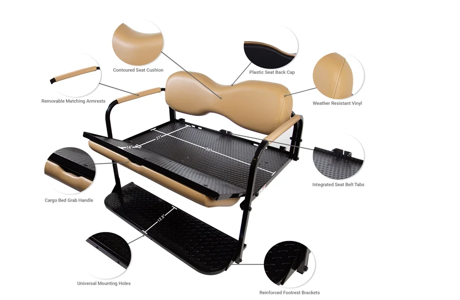 Club Car Precedent Golf Cart Rear Back Seat Kit Flip Folding With Beige ...