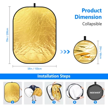 Neewer Portable 5 in 1 59quotx79&quot/150x200cm Translucent/Silver/Gold/White/Black Collapsible Round Multi Disc Light Reflector detail image