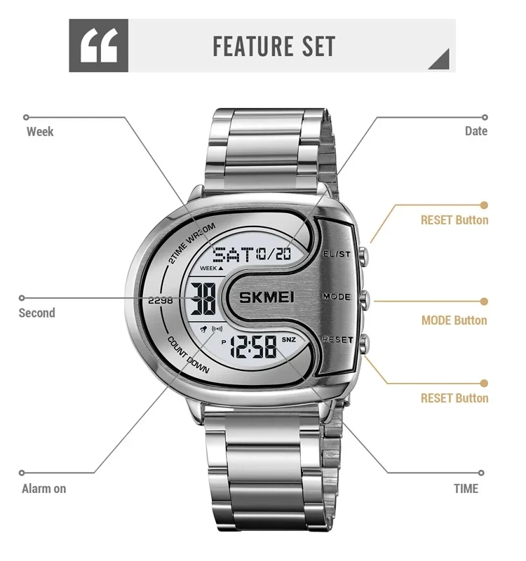  クォーツ 腕時計 SKMEI 2298 Men's Luxury Digital Watch - Waterproof, Stainless