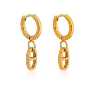 Cute 18K Gold PVD Plated Dangle Earrings Modern Popular Stainless Steel Pendant Charm Hoop Drop for Women