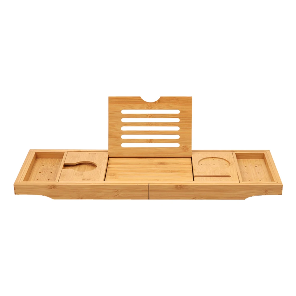 Bamboo Bath Caddy Bathtub Tray Wood Extendable Bridge Bath Tray