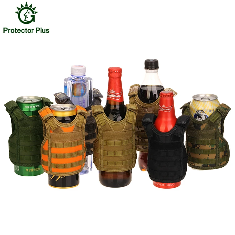 Protector Plus Tactical Beer Bottle Molle Vest Can Mini Vest Coozy Beverage Cooler Holder Wine Bottle Beer Vests with Adjustable