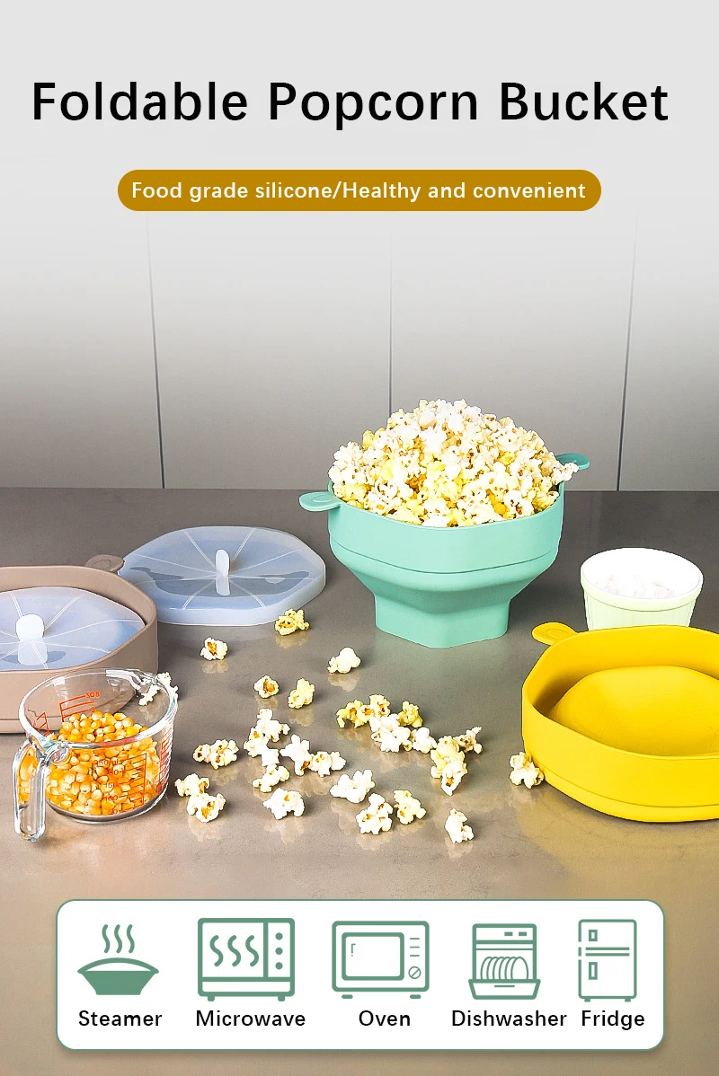 Silicone popcorn bucket high-resistant extratropical cover popcorn bowl retractable popcorn appliance