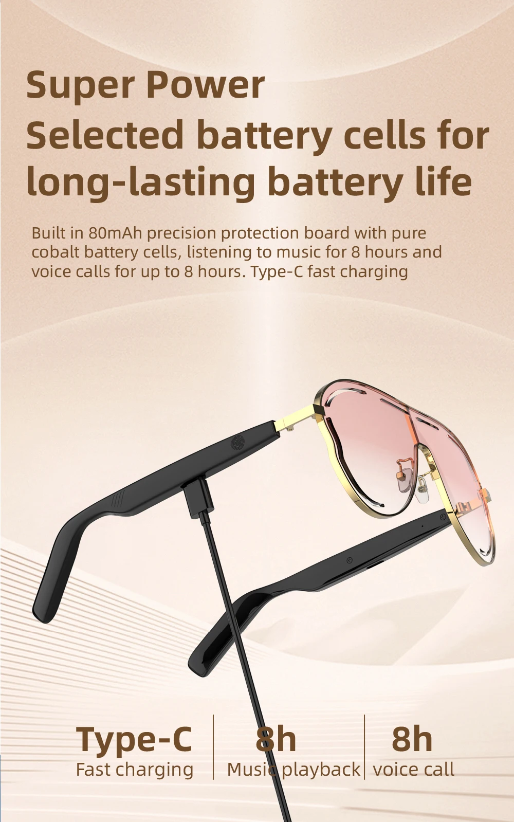 2025 SG-26 PRO Smart Glasses Wireless BT Music Calls Anti-Blue Light Women Men Smart Wearable Headset Travel Sunglasses