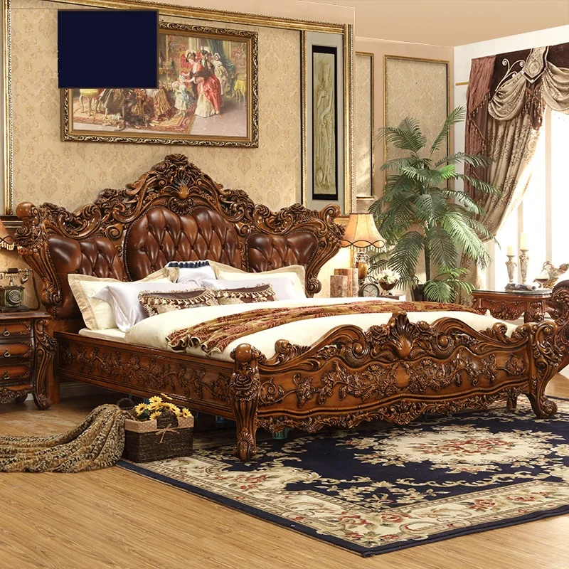 Americano minimalista de couro cama de casal king queen size master quarto  antigo mobiliário de madeira pós-moderno cama de casamento de luxo