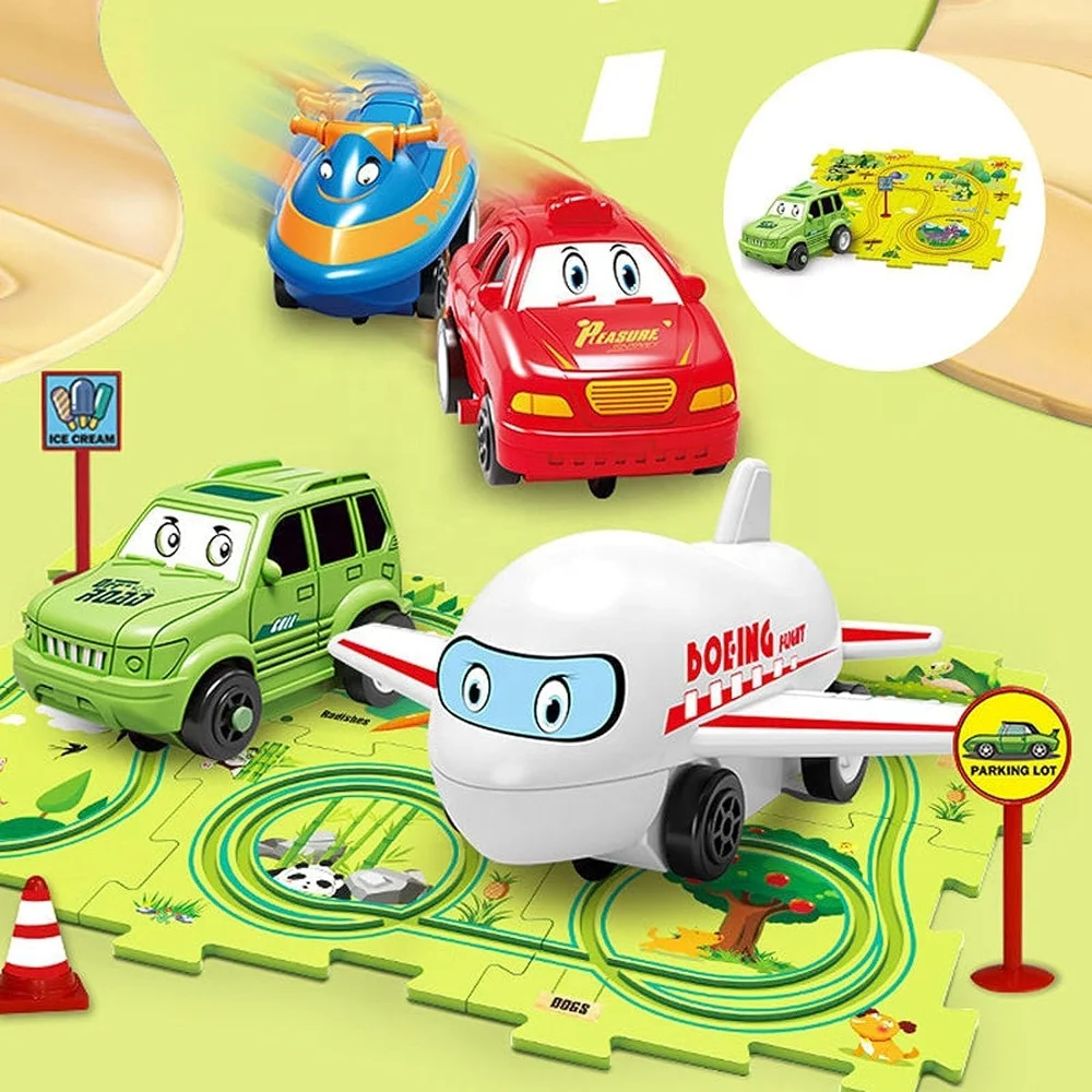 Adventure Puzzle Track Set 25pcs Sliding Track Jigsaw Rail Electric Vehicle Toy DIY Rail Car Building Set for Kids Logic Puzzle