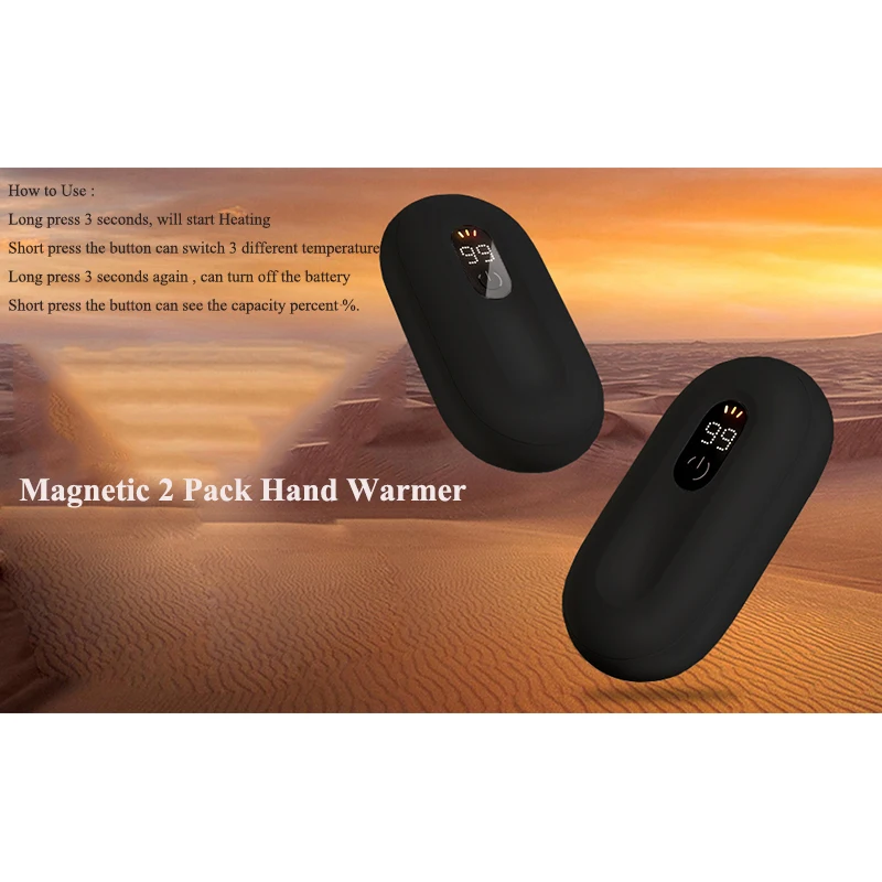 2pcs Hand Warmers Portable Heaters with Digital Screen
