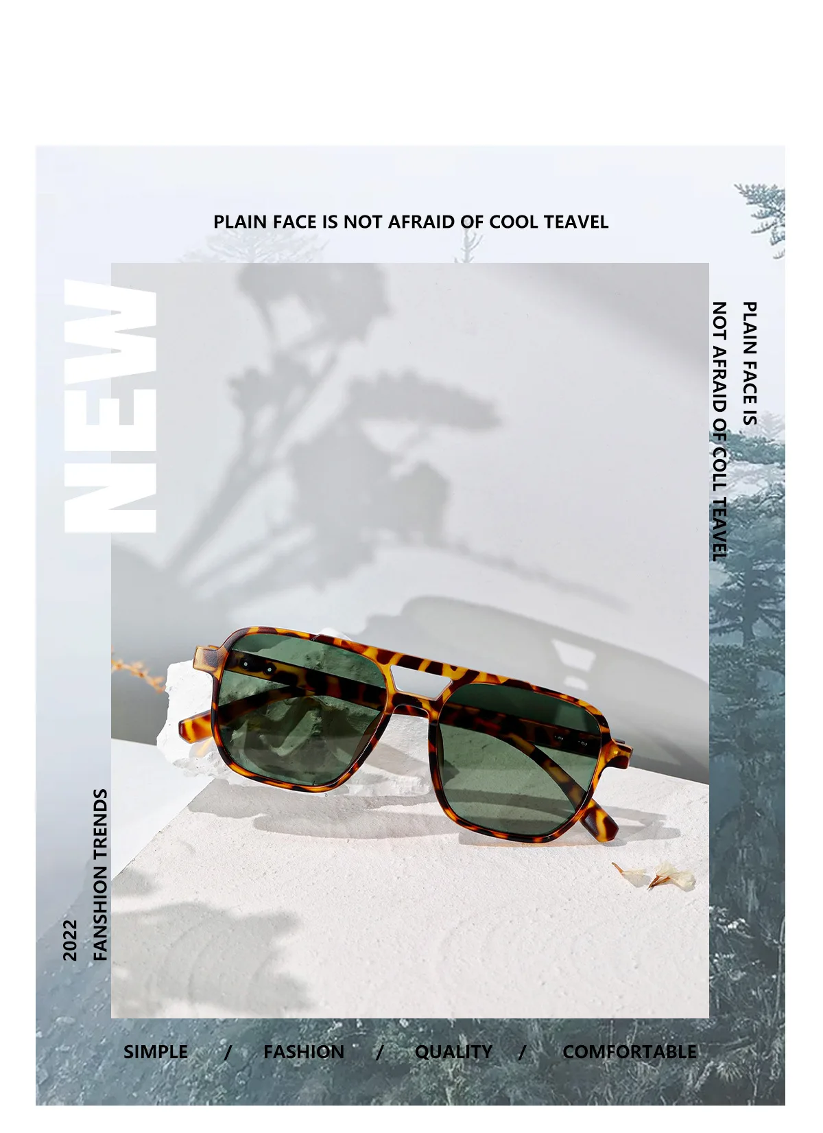 2022 New Arrival  TR90 Unbreakable Material Double Beam Super Light Vintage Polarized Lens Sunglasses