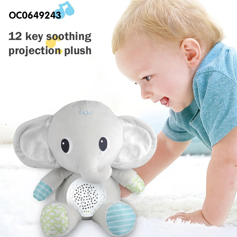 Custom Soft Elephant Plush Plastic Projection Baby comfort Toys Wholesale with Light