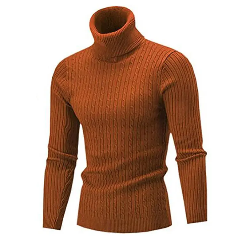 Jacquard Knitted Jumper Turtleneck Nylon / Cotton Striped Men Pullover ...