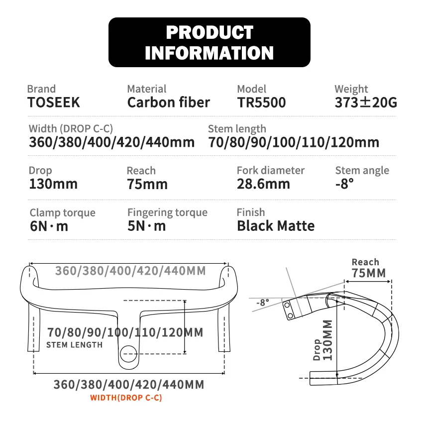 Alibaba.com: Toseek Angle 8 Stem Handlebar 28.6mm Aero Carbon Disc