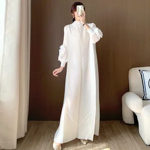 Fashion Pleated A-Line Floor-Length Casual Dress Spring Autumn High-end Europe America Cross-border Foreign Trade Large Size