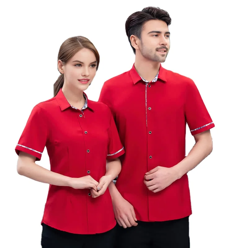Customized Blue and White Porcelain Color Matching Polo Shirt Hotel Room Uniform Work Uniform Printed Embroidery logo