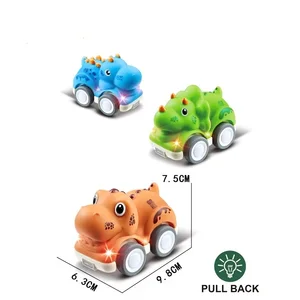 3PCS Interactive Pull Back Cute Vinyl Dinosaur Cars With Hand Clap Sensing Light