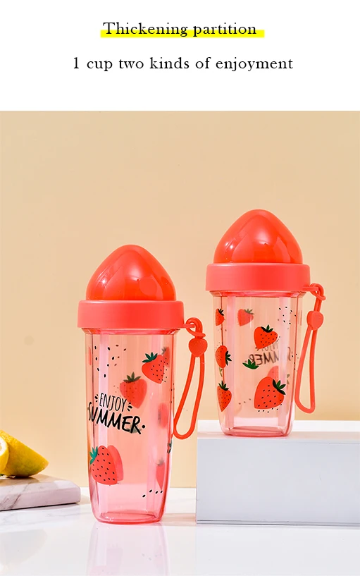 Internet Celebrated Cute Plastic Double Drink Cup Adults Summer Student Couple Cup Separated Straw PP Portable Gym Water Bottles