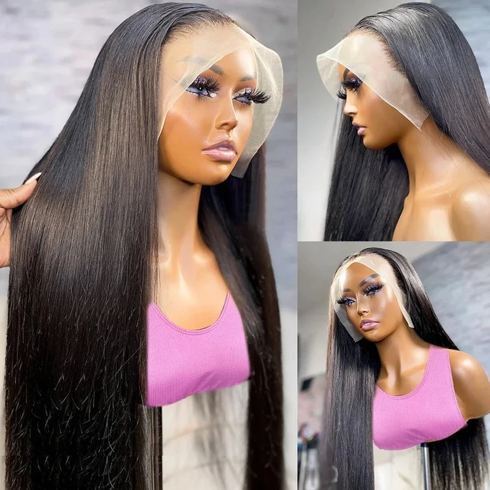 200 Dichte Langknochen Gerade 13x6 Lace Front Perücke 30 32 34 Zoll Peruanische Transparente Lace Frontal Echthaar Perücken für Frauen_voghion.com