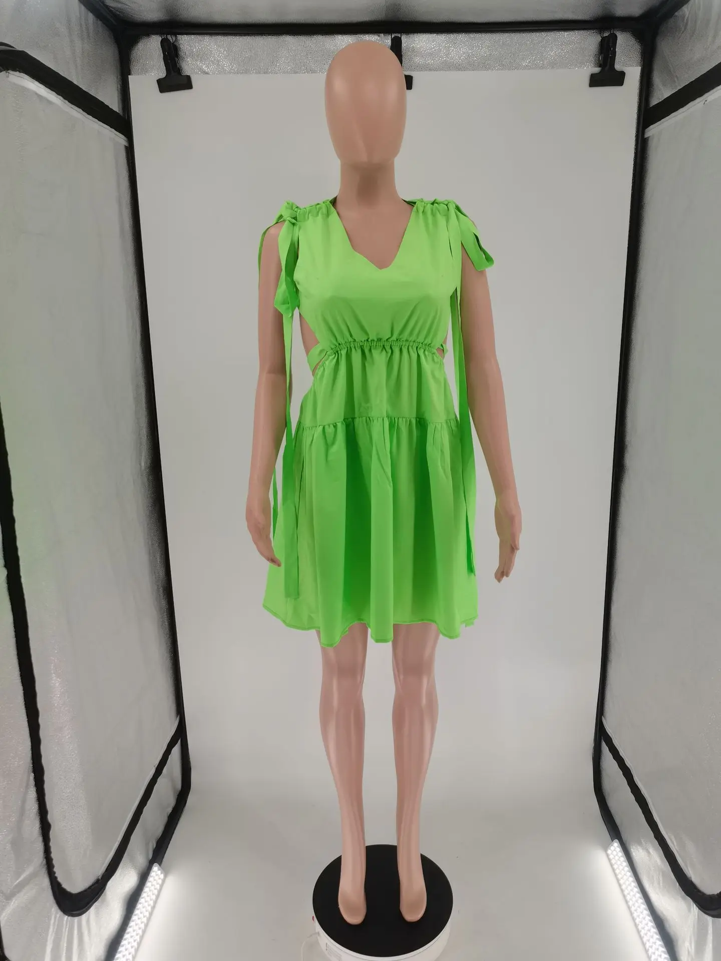 B9432 Best-Selling Candy Colored Strappy Backless Patchwork Dress Summer  Street Loose Casual Solid Midi Dress