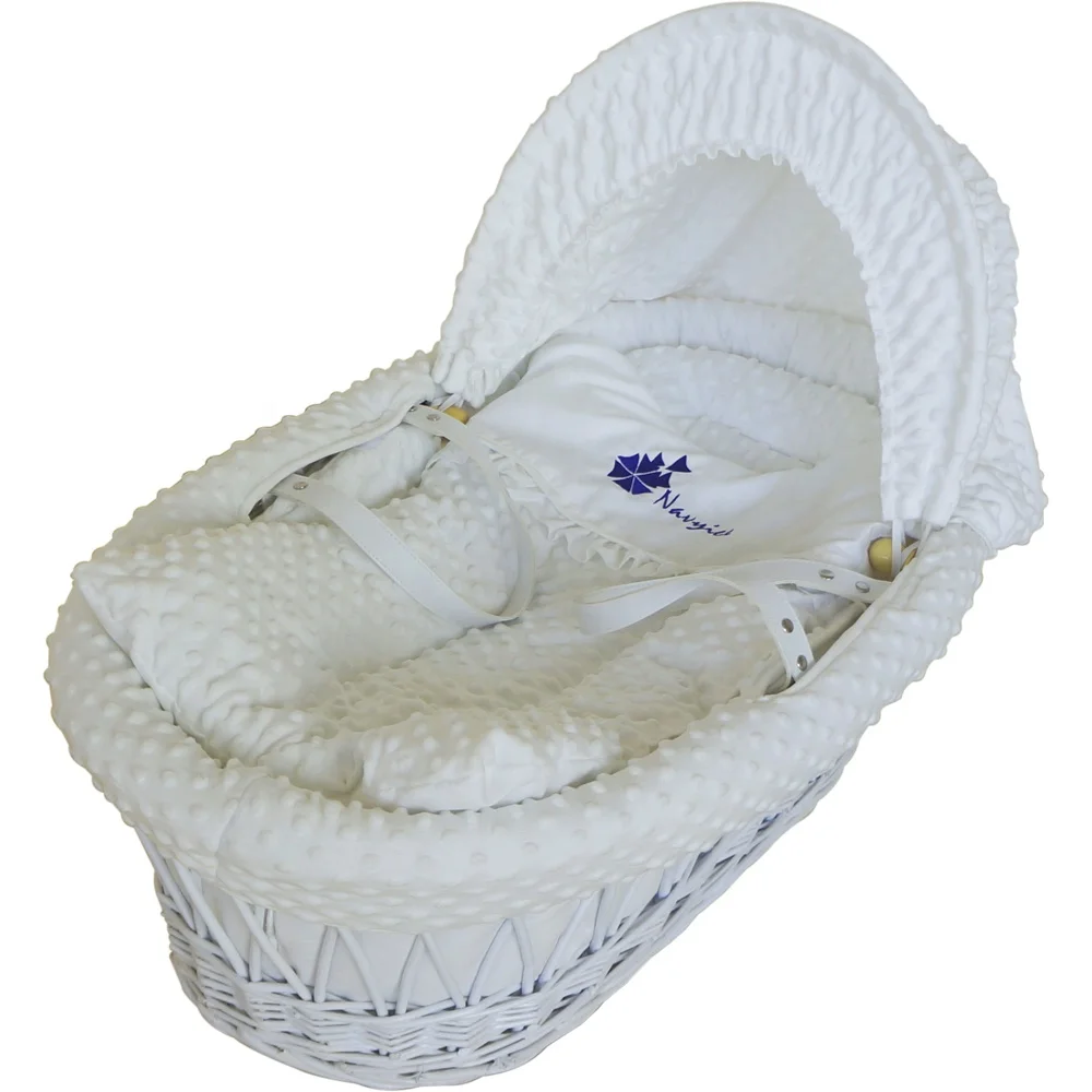 
Натуральная плетеная корзина с комплектом постельного белья (навес Minky с рамкой/мягкий бампер/координационное одеяло/матрас/подушка) 