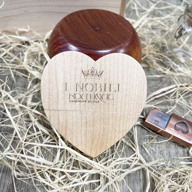 Photography Wedding Gift USB 3.0 Wooden Heart USB Flash Drive Gift Box Pen Drive 4GB 8GB 16GB 32GB 64GB Memory Stick with Logo - ANKUX.COM