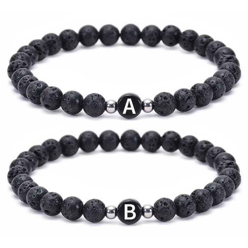 Black Beaded Initial Letter Bracelet