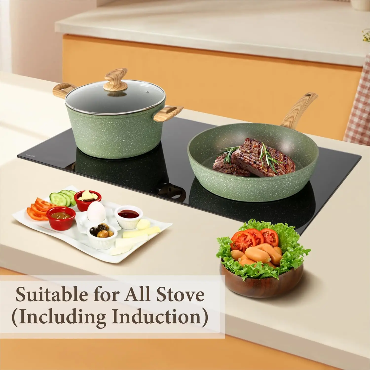 Kitchen Academy Lot De 12 Pièces Poêles Et Casseroles Induction - Batterie De Cuisine Antiadhésive Complète