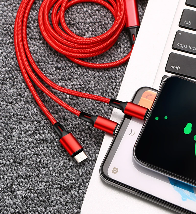 Nylon Braided Fast Charging Three-in-One USB Data Cable - ANKUX.COM