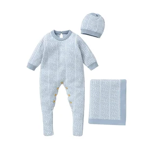 Autumn Winter Casual Clothing Set Soft Knitted Baby Footed Rompers Hats Babies Blankets Clothing Sets