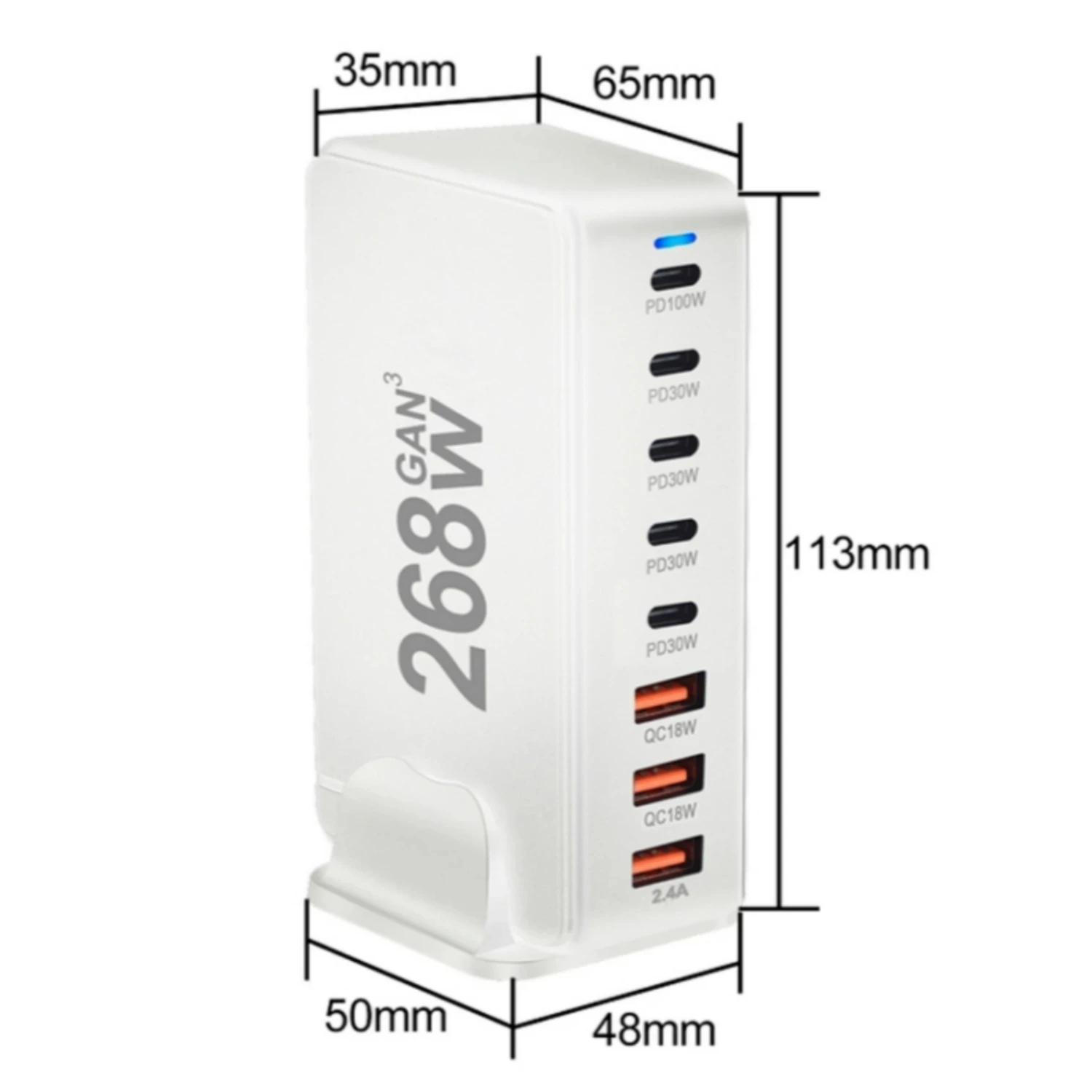 Chargeur Usb C, 210W Alimentation Usb C 8 Ports Gan Pd 3.0 Chargeur Rapide Avec Adaptateur Multi