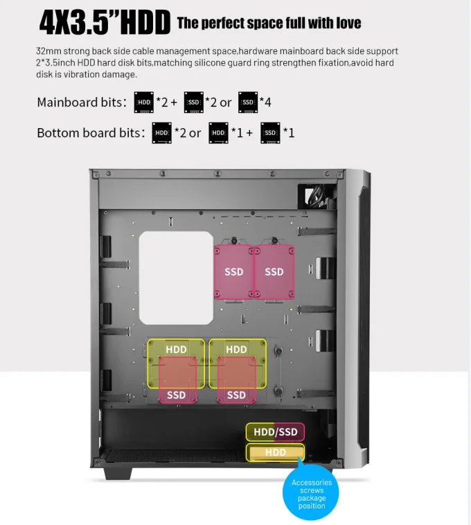 New Gaming desktop chassis  Desktop Pc Computer For Gaming Support powerful water cooling system  full tower case Shanhai