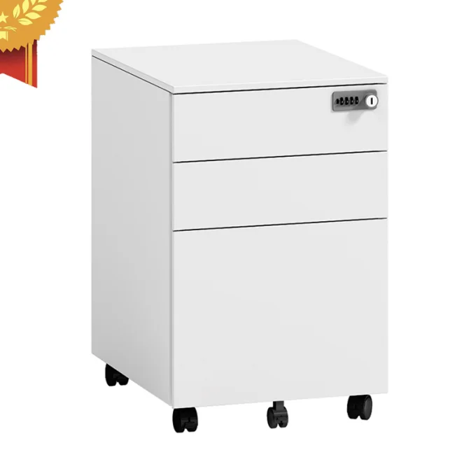 White Color File Cabinet Side Open 3 Drawers Metal Mobile Pedestal