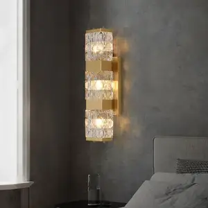 JACKSUN Modern Luxury LED Sconce Gold Crystal Vintage Design New Square Wall Bracket for Hotel Rooms Living Room Wall Lamp