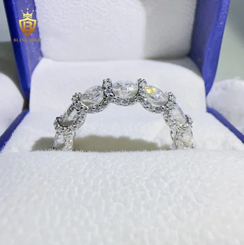 1 Rows D Color VVS Moissanite Custom hip hop Double heart Ring 925 sterling sliver moissanite Rings for women