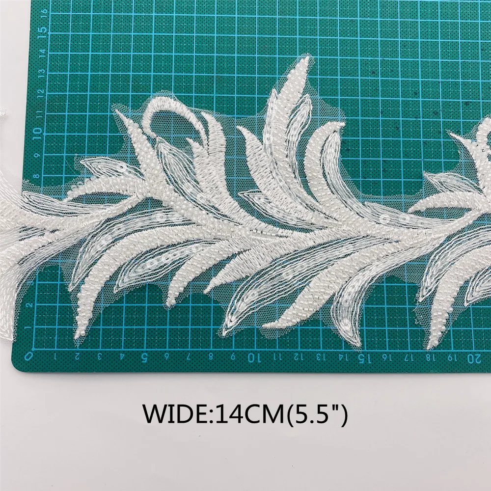 Hottest Beaded Sequin Leaf Lace With High Quality Tulle Embroidery Wedding Dress Lace Fabric  Bridal Gown Lace Trim