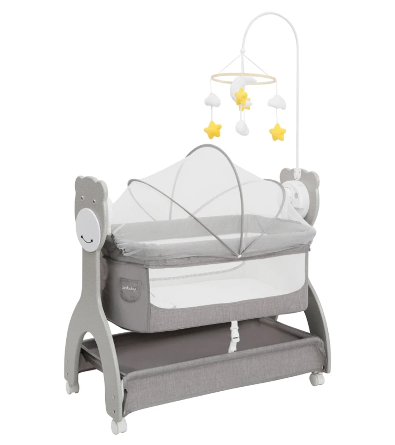 D1581 Cool Baby Electric Baby Crib With Cute Bear Printing and Three-speed Rocking Choices details
