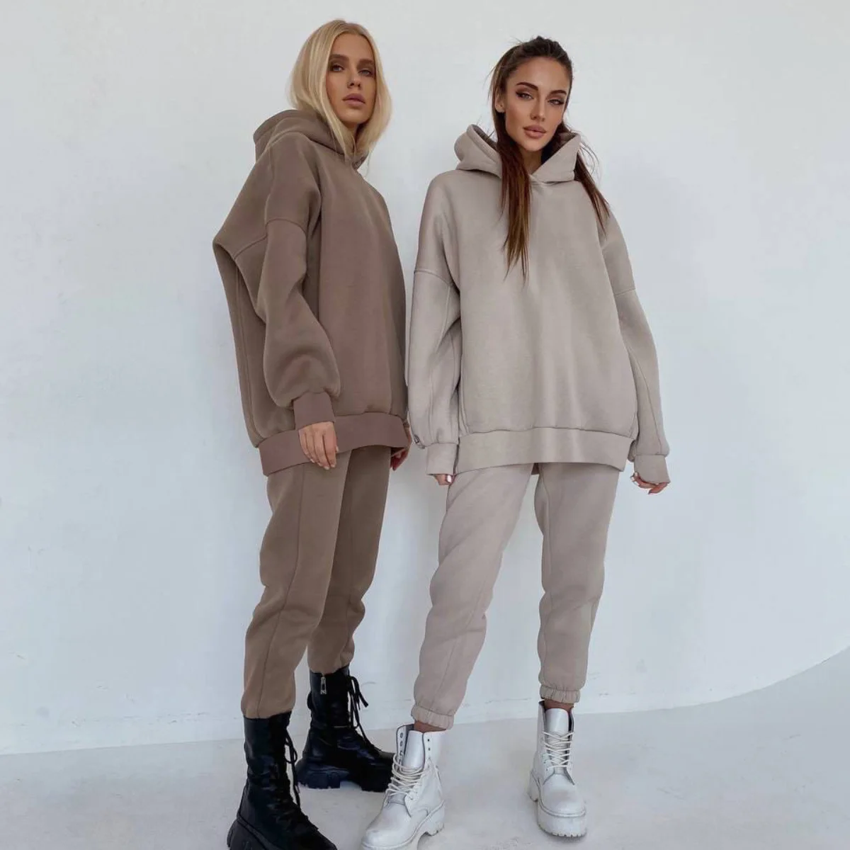 Custom Women's Solid Color Casual Two Piece Outfit 100% cotton Loose Short Hoodies