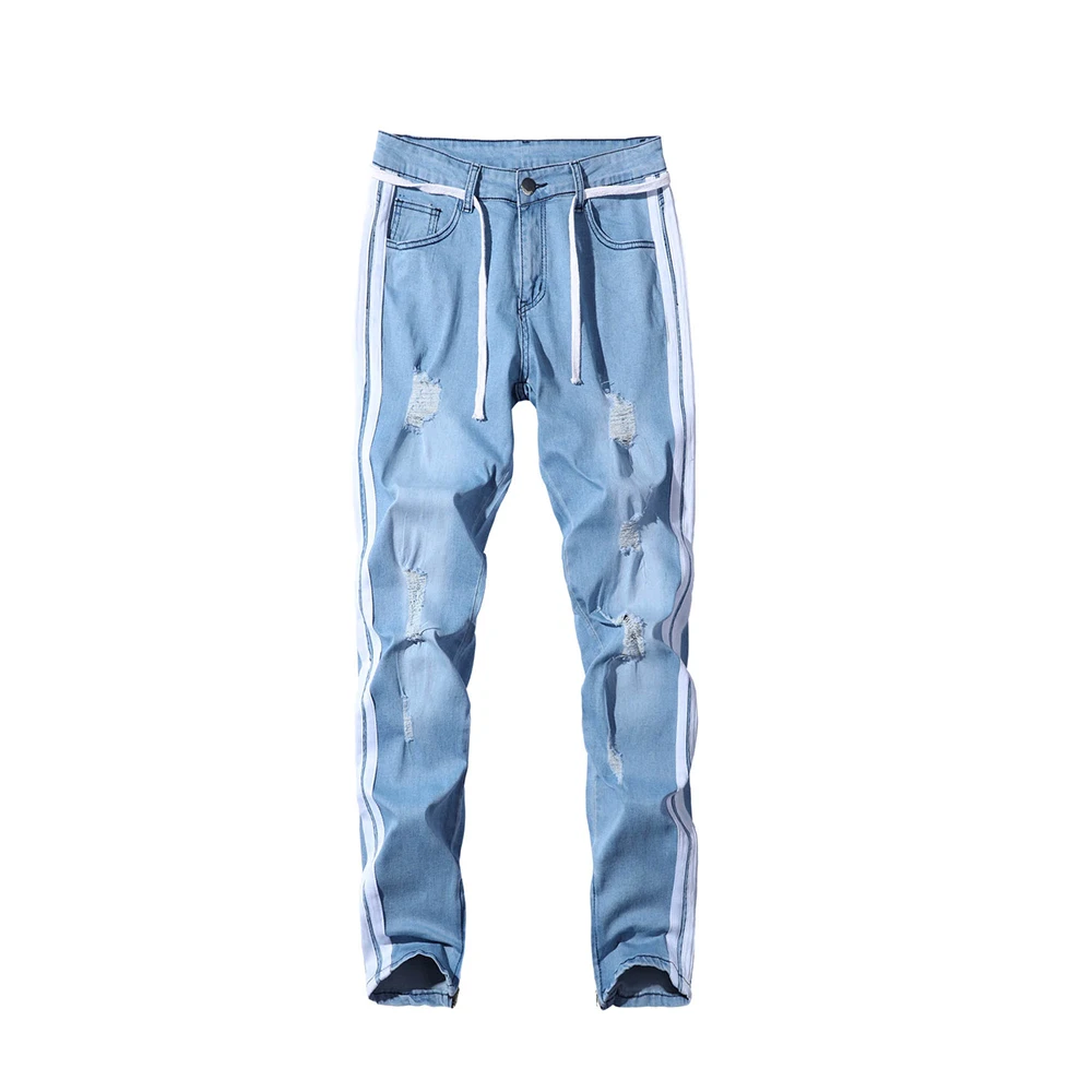 2021 High Quality Denim Slim Fit Fashion Trend Ripped Feet Wholesale Custom Plus Size Men Jeans