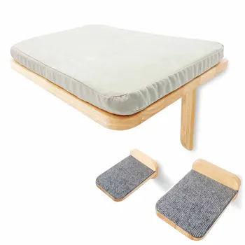 Small Wooden Wall Floating Sleeping Bed Furniture 2 steps set Cat climbing Wall shelves
