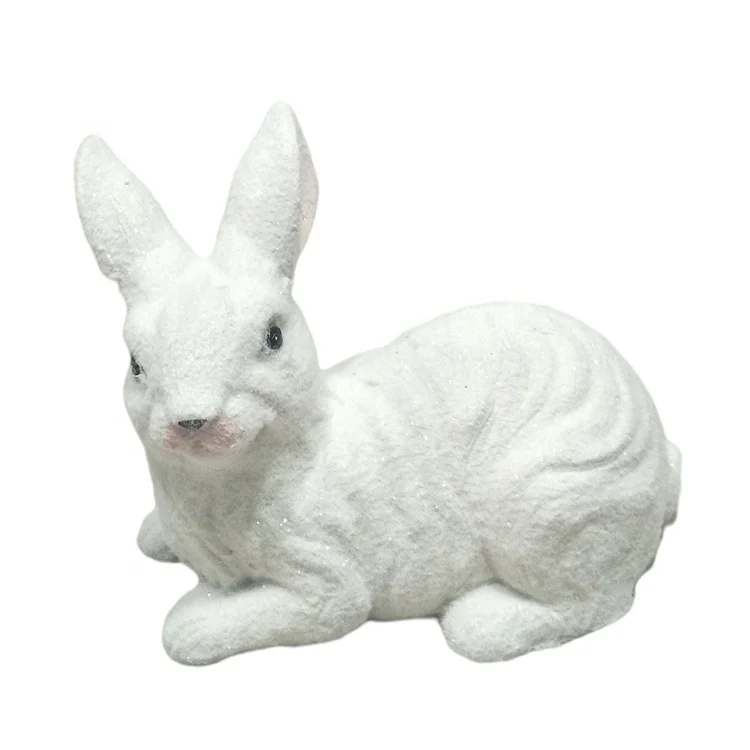 3D White Relief Style Resin Rabbit Statue with Shiny Snow Flake for Home and Garden Decoration