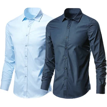 long sleeve 100% cotton Solid Shirts smooth formal shirts and pants combination white office tuxedo dress shirts for men
