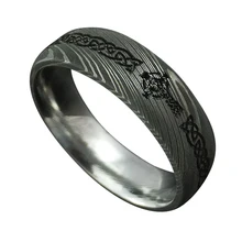 Ouyuan Jewelry Custom black plated Men Damascus Steel ring with laser comfort it wedding band ring